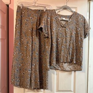 J. Jill Floral Brown and Blue Blouse and Matching Pants